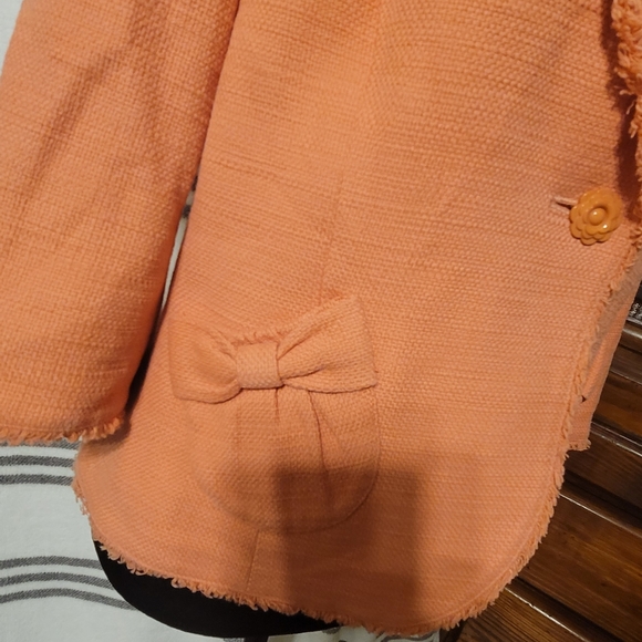 Peach Blazer-rose shaped button and a bow detail on pockets & on 3/4th sleeves - Picture 2 of 7